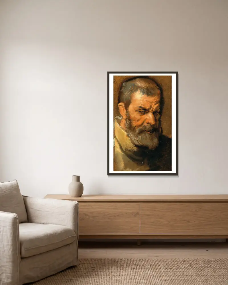 Head Of A Bearded Man av Anthony van Dyck inramad på en vägg