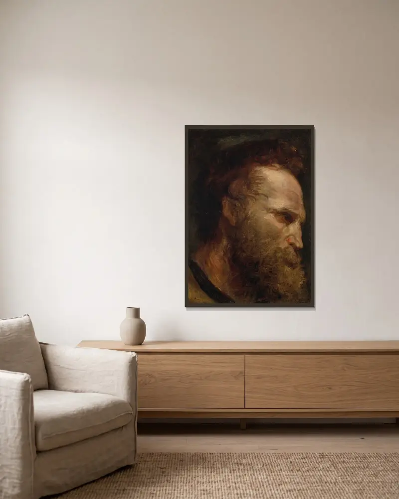 Head study of a bearded man – nr 2 av Anthony van Dyck inramad på en vägg