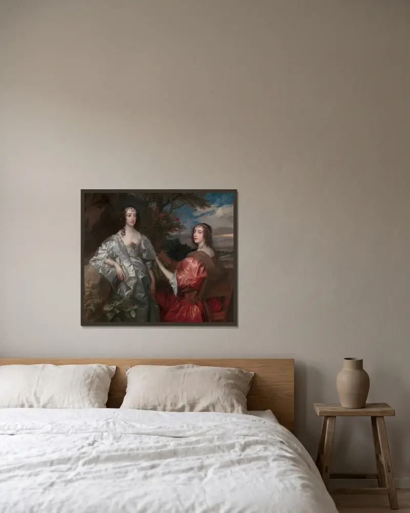 Katherine, grevinna av Chesterfield, och Lucy, grevinna av Huntingdon (1636–1640) av Anthony van Dyck inramad på en vägg