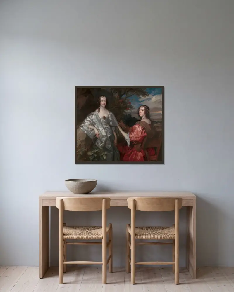 Katherine, grevinna av Chesterfield, och Lucy, grevinna av Huntingdon (1636–1640) av Anthony van Dyck inramad på en vägg