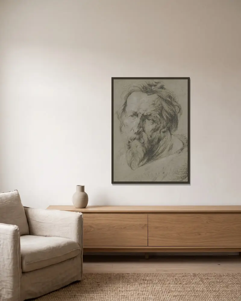 Kopf eines bärtigen Alten nach links von Anthony van Dyck gerahmt an einer Wand