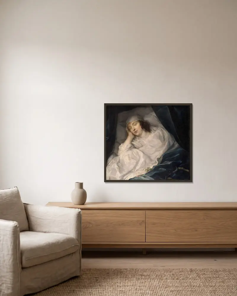 Lady Digby auf dem Totenbett von Anthony van Dyck gerahmt an einer Wand