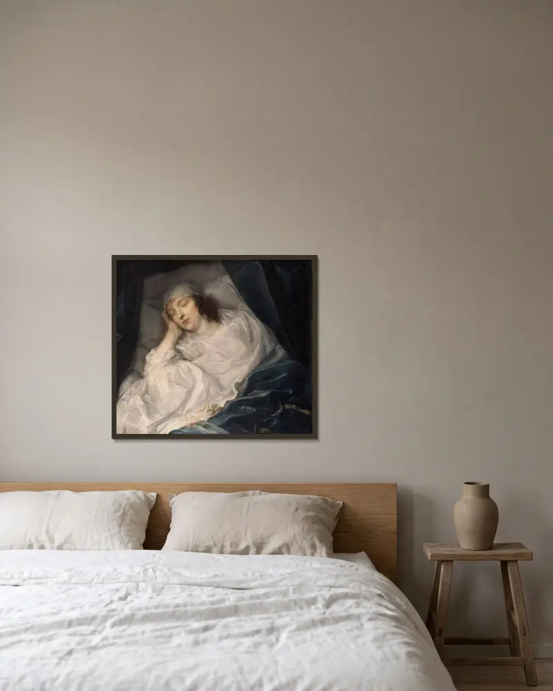 Lady Digby auf dem Totenbett von Anthony van Dyck gerahmt an einer Wand