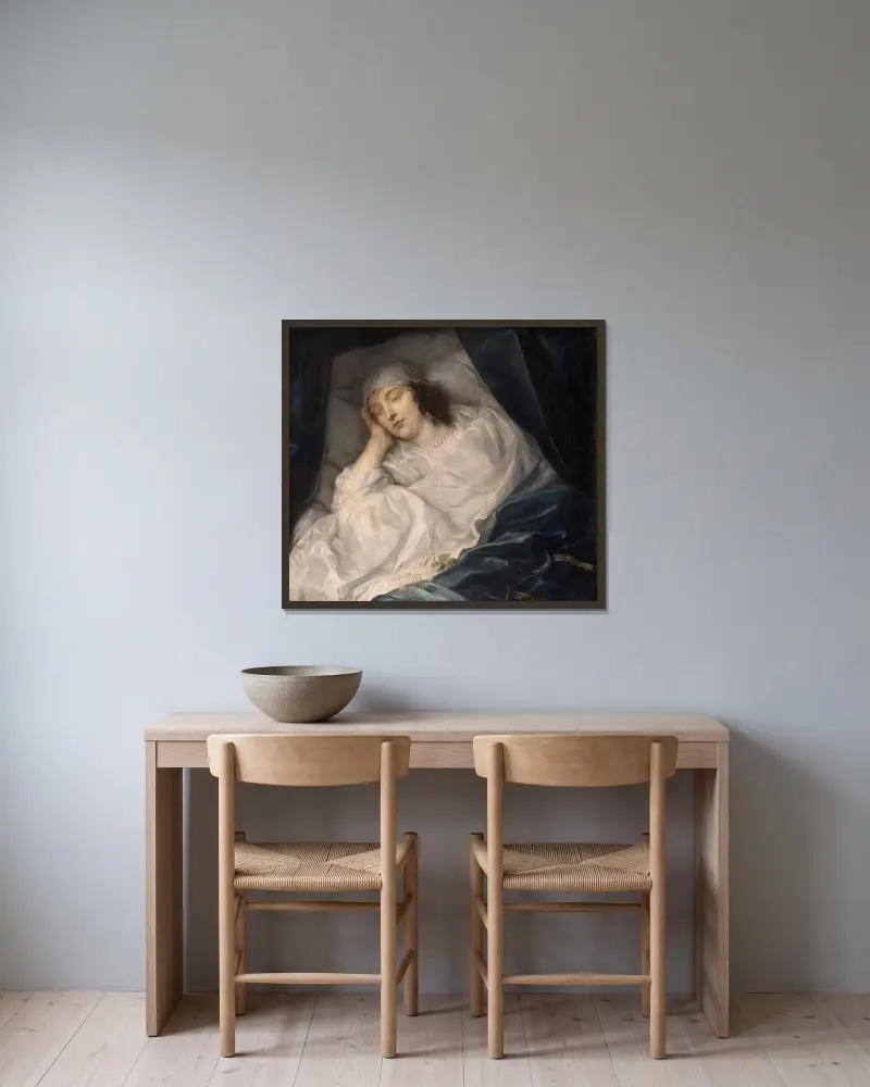 Lady Digby auf dem Totenbett von Anthony van Dyck gerahmt an einer Wand