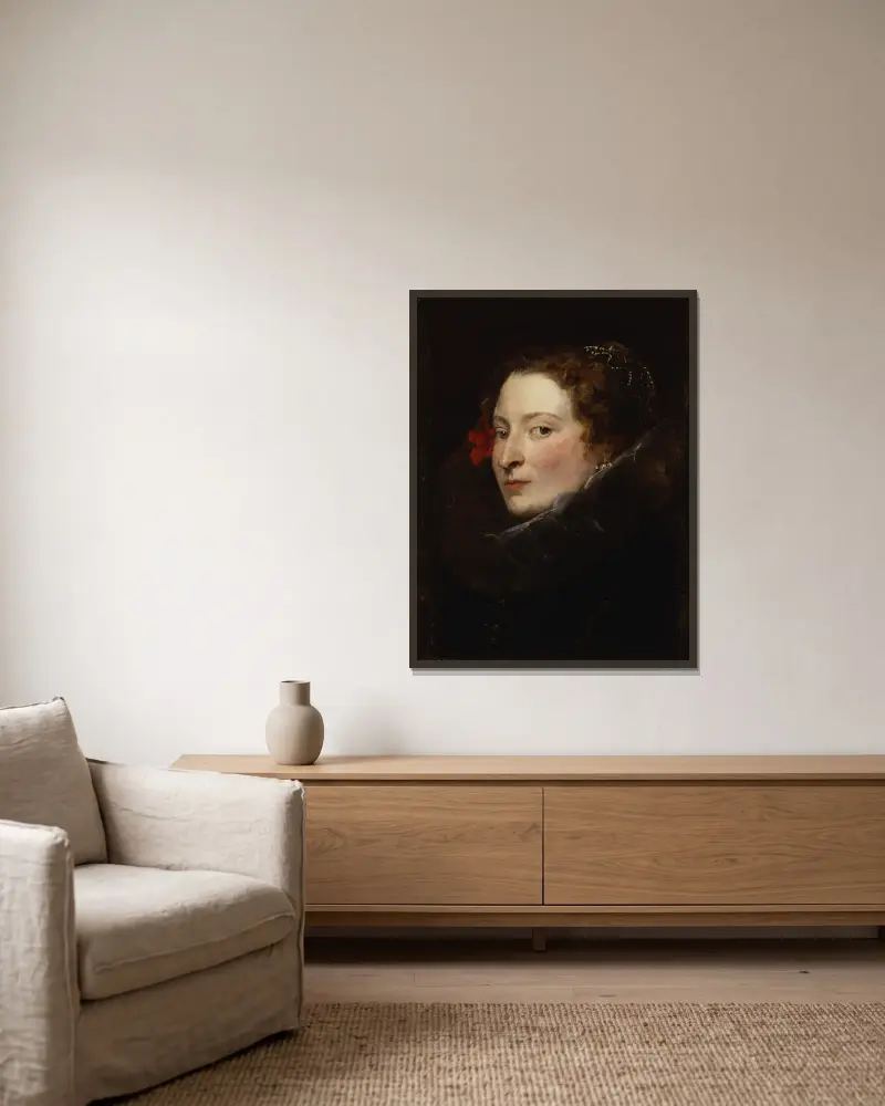 Marchesa Elena Grimaldi-Cattaneo, 1622 av Anthony van Dyck inramad på en vägg