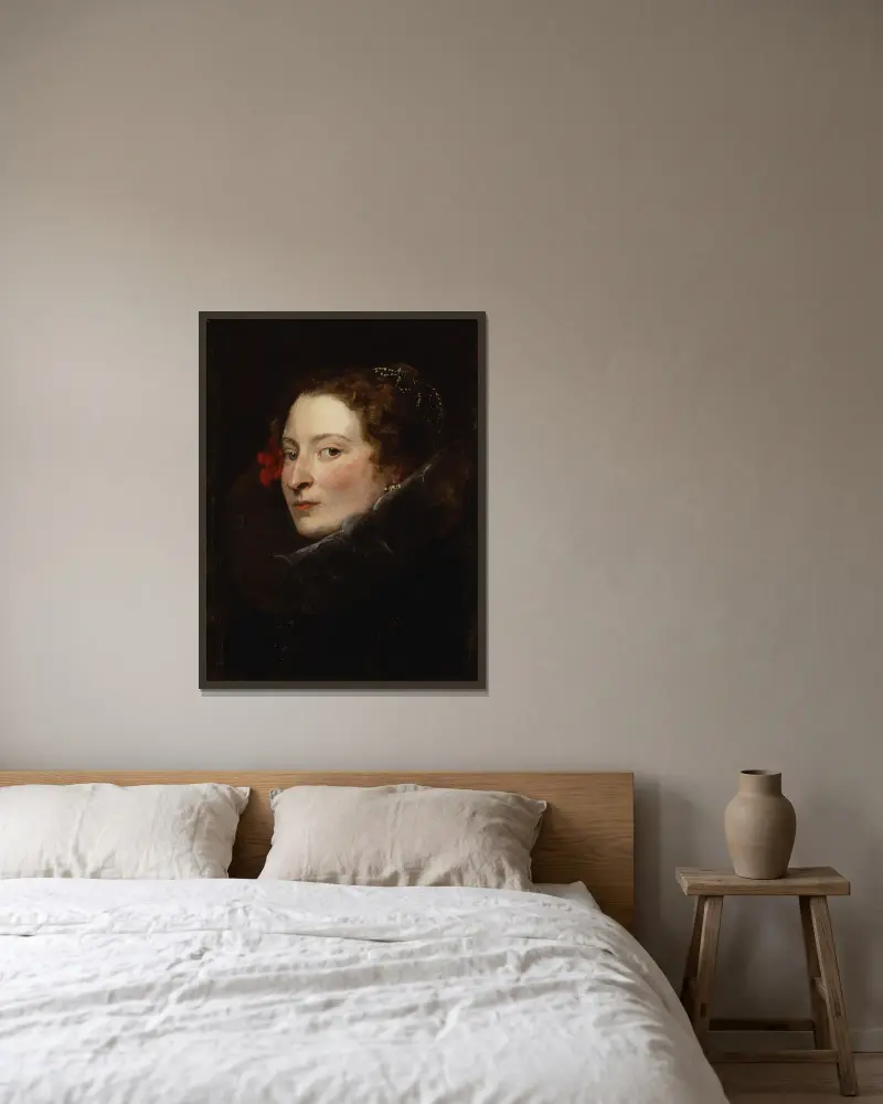 Marchesa Elena Grimaldi-Cattaneo, 1622 av Anthony van Dyck inramad på en vägg