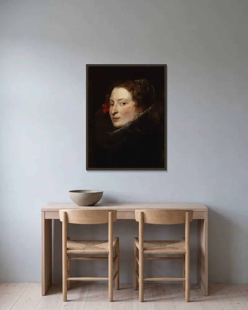 Marchesa Elena Grimaldi-Cattaneo, 1622 av Anthony van Dyck inramad på en vägg