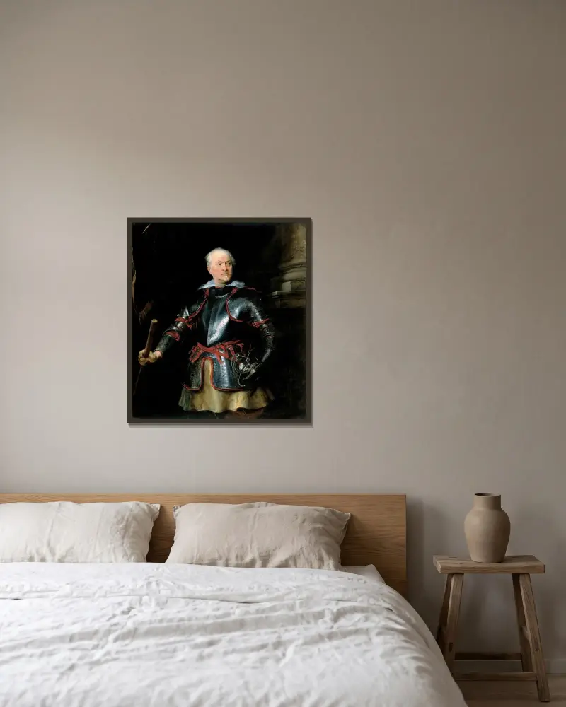 Portrait of a A Man in Armor av Anthony van Dyck inramad på en vägg