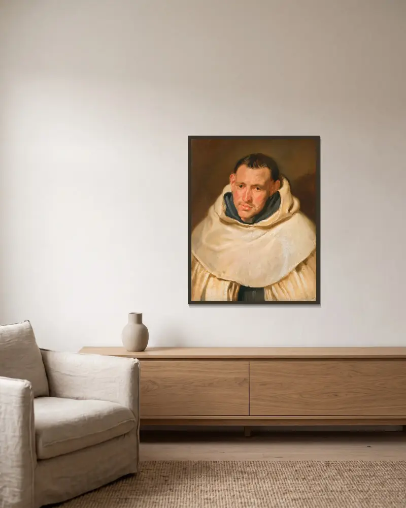 Portrait of a Carmelite monk av Anthony van Dyck inramad på en vägg