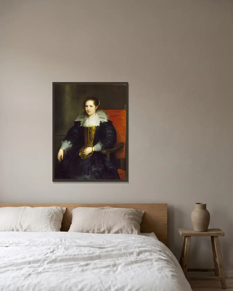 Porträtt av Isabella Waerbeke av Anthony van Dyck inramad på en vägg