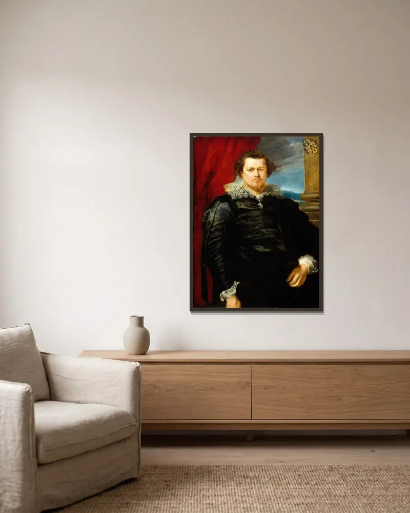 Portrait of Jaspar de Charles van Nieuwenhoven av Anthony van Dyck inramad på en vägg