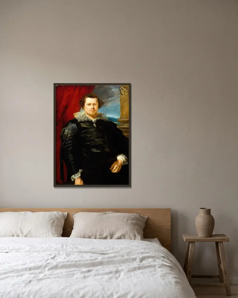 Portrait of Jaspar de Charles van Nieuwenhoven av Anthony van Dyck inramad på en vägg