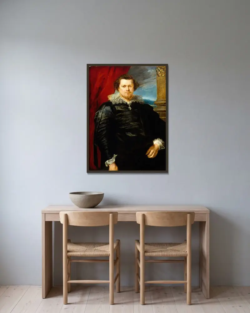 Portrait of Jaspar de Charles van Nieuwenhoven av Anthony van Dyck inramad på en vägg