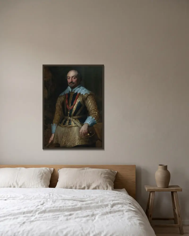 Portrait of John VIII, Count of Nassau-Siegen av Anthony van Dyck inramad på en vägg