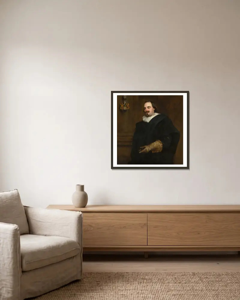 Portrait of Peeter Stevens av Anthony van Dyck inramad på en vägg