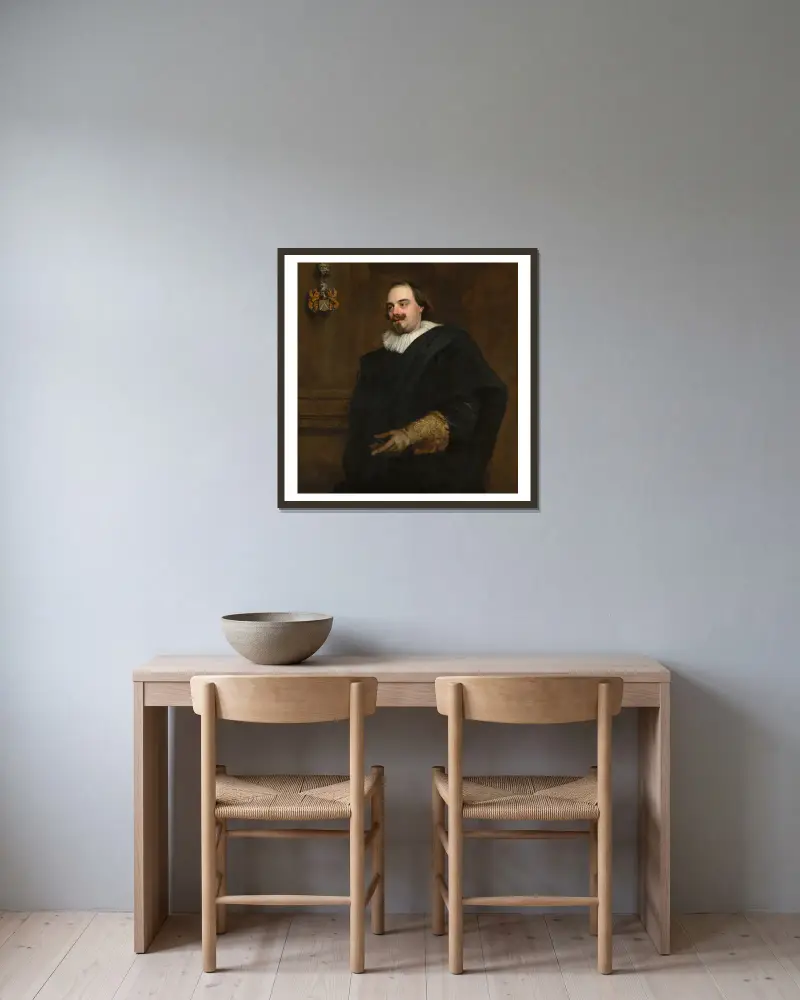 Portrait of Peeter Stevens av Anthony van Dyck inramad på en vägg