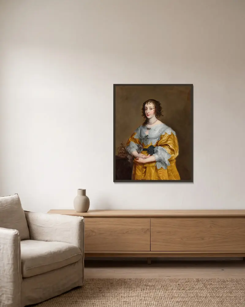 Portrait of Queen Henrietta Maria av Anthony van Dyck inramad på en vägg