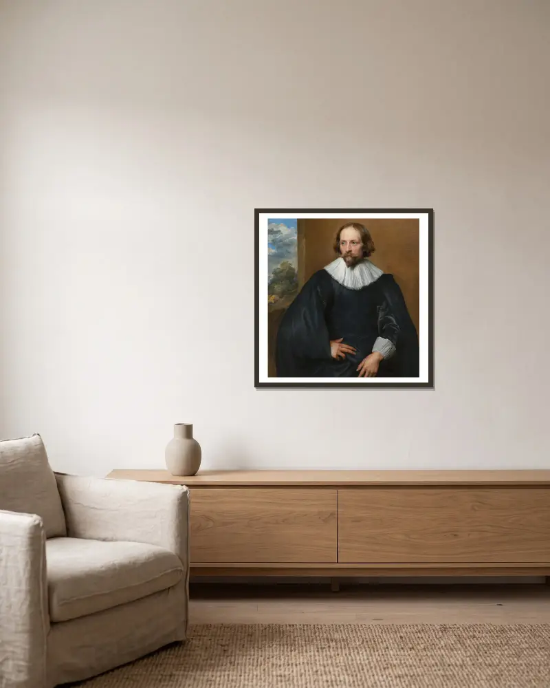 Porträtt av Quintijn Symons av Anthony van Dyck inramad på en vägg