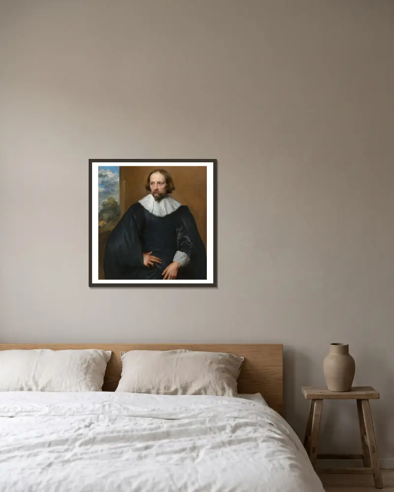 Porträtt av Quintijn Symons av Anthony van Dyck inramad på en vägg