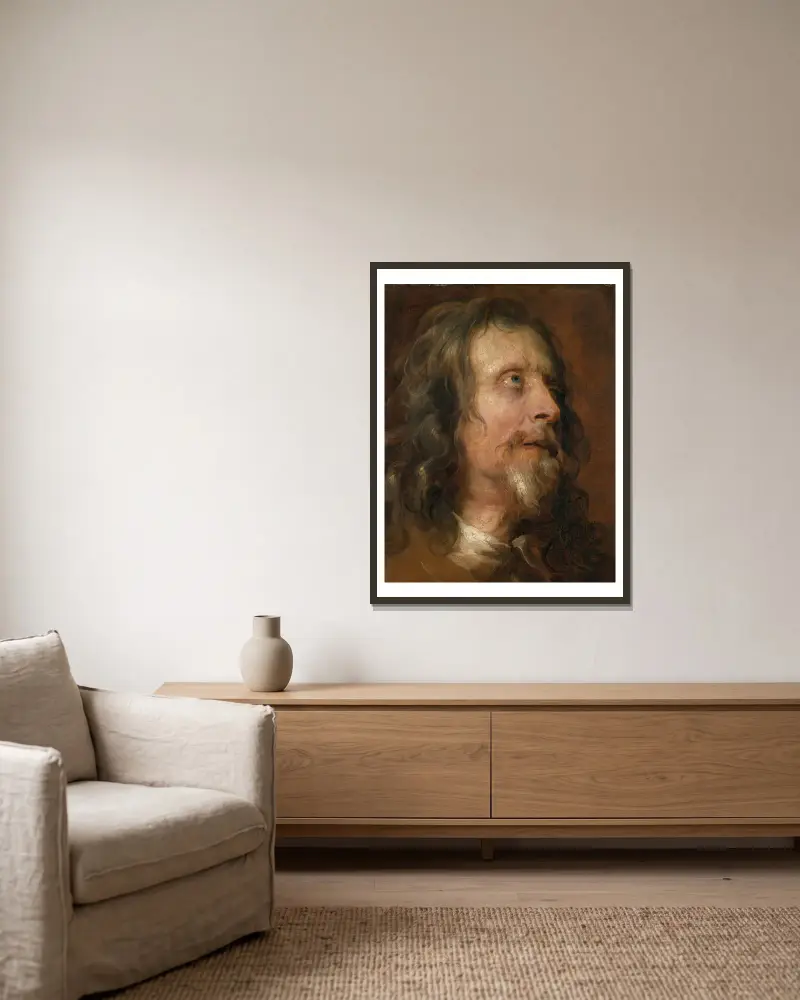 Portrait Study of a Bearded Man av Anthony van Dyck inramad på en vägg