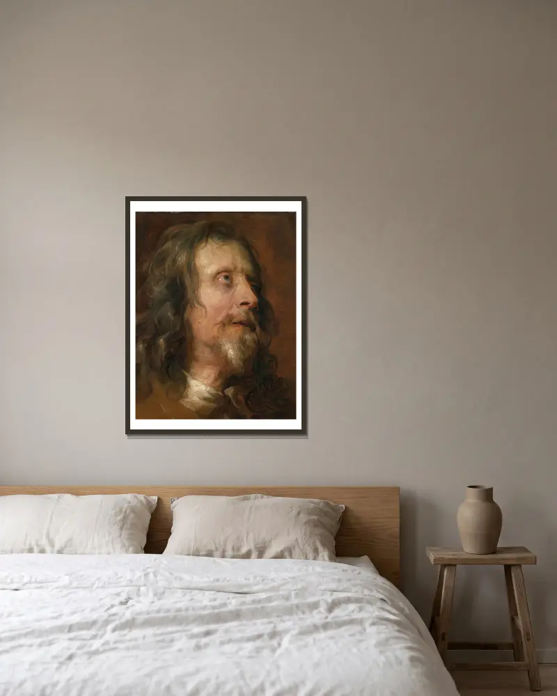 Portrait Study of a Bearded Man av Anthony van Dyck inramad på en vägg
