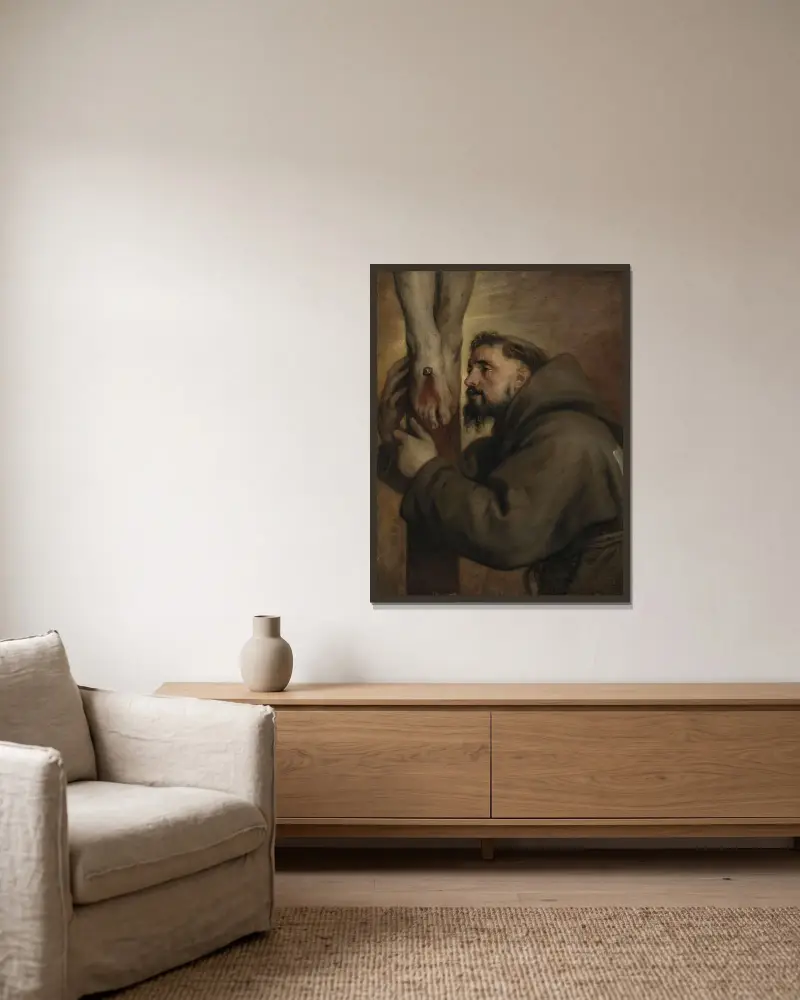 Saint Francis of Assisi at the foot of the Cross av Anthony van Dyck inramad på en vägg
