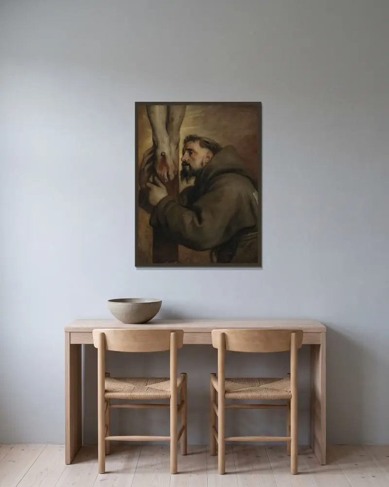 Saint Francis of Assisi at the foot of the Cross av Anthony van Dyck inramad på en vägg