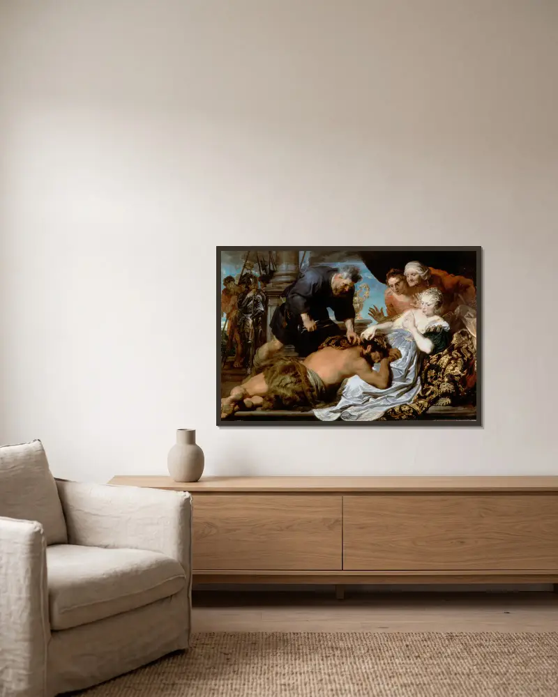 Simson und Delila von Anthony van Dyck gerahmt an einer Wand