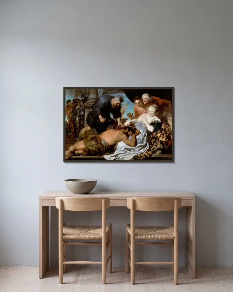 Simson und Delila von Anthony van Dyck gerahmt an einer Wand