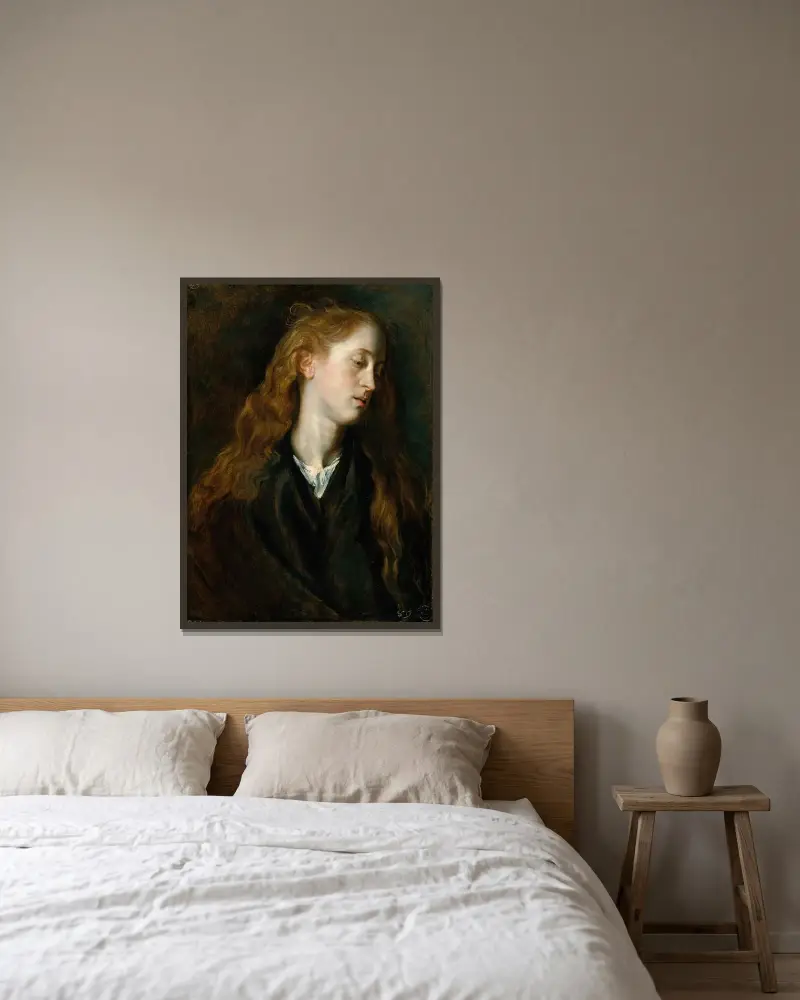 Study Head of a Young Woman av Anthony van Dyck inramad på en vägg