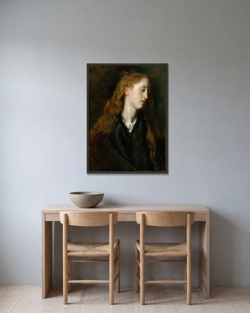 Study Head of a Young Woman av Anthony van Dyck inramad på en vägg