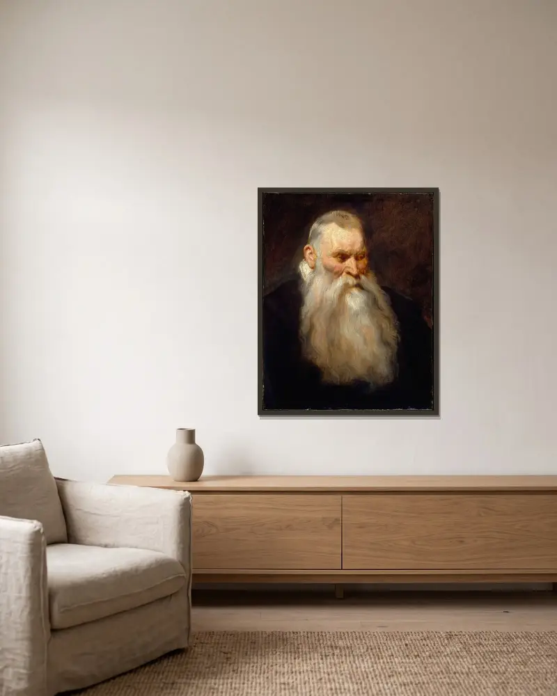 Study Head of an Old Man with a White Beard av Anthony van Dyck inramad på en vägg