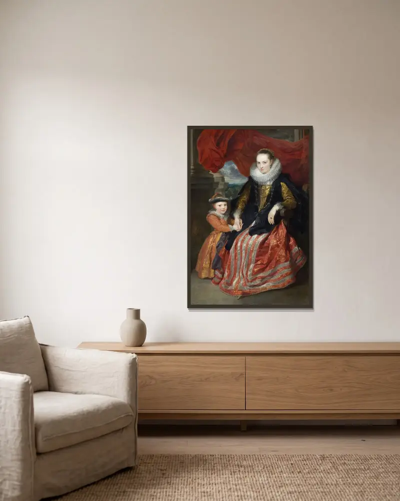 Susanna Fourment and Her Daughter av Anthony van Dyck inramad på en vägg