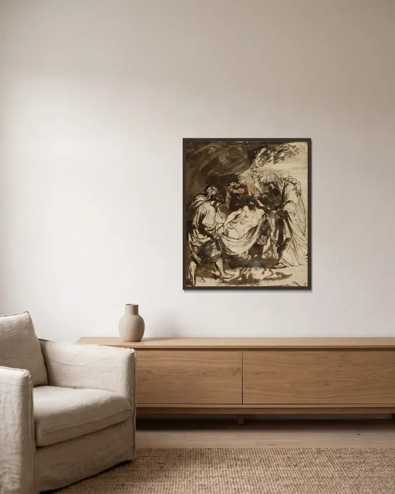 Die Grablegung von Anthony van Dyck gerahmt an einer Wand