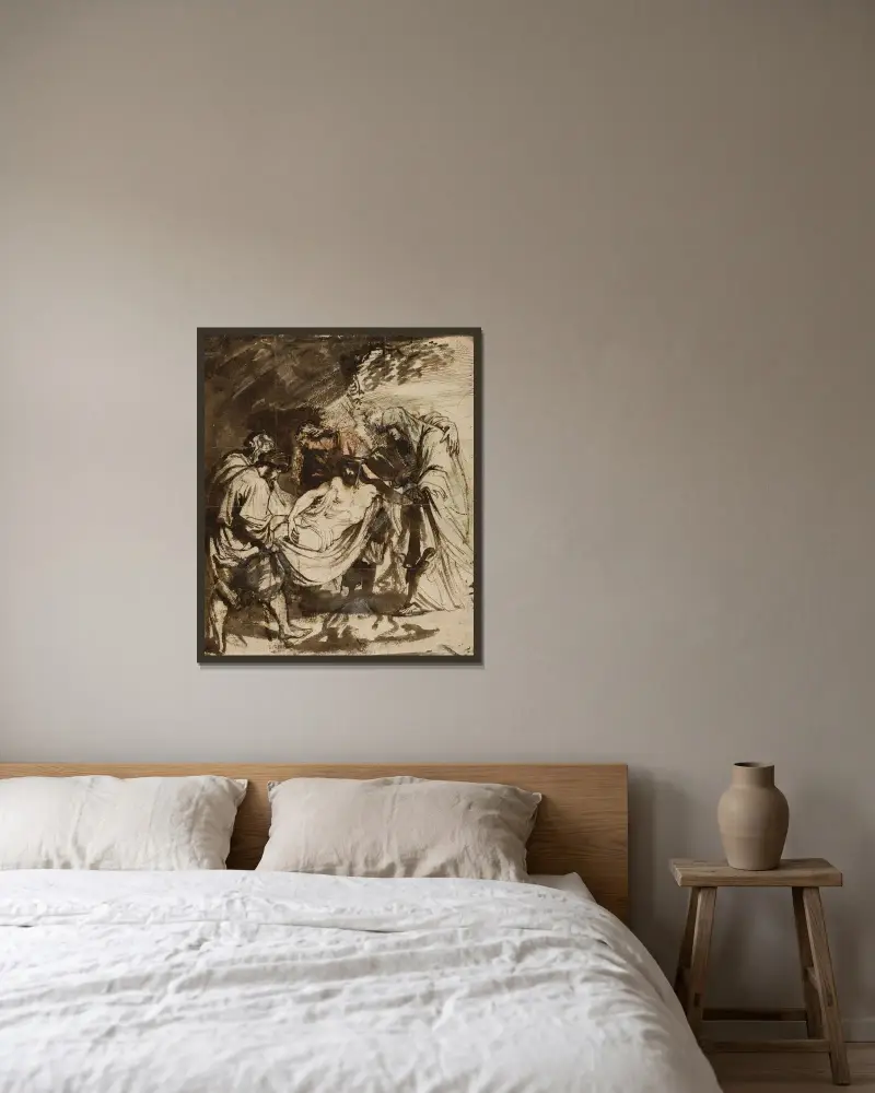 Die Grablegung von Anthony van Dyck gerahmt an einer Wand