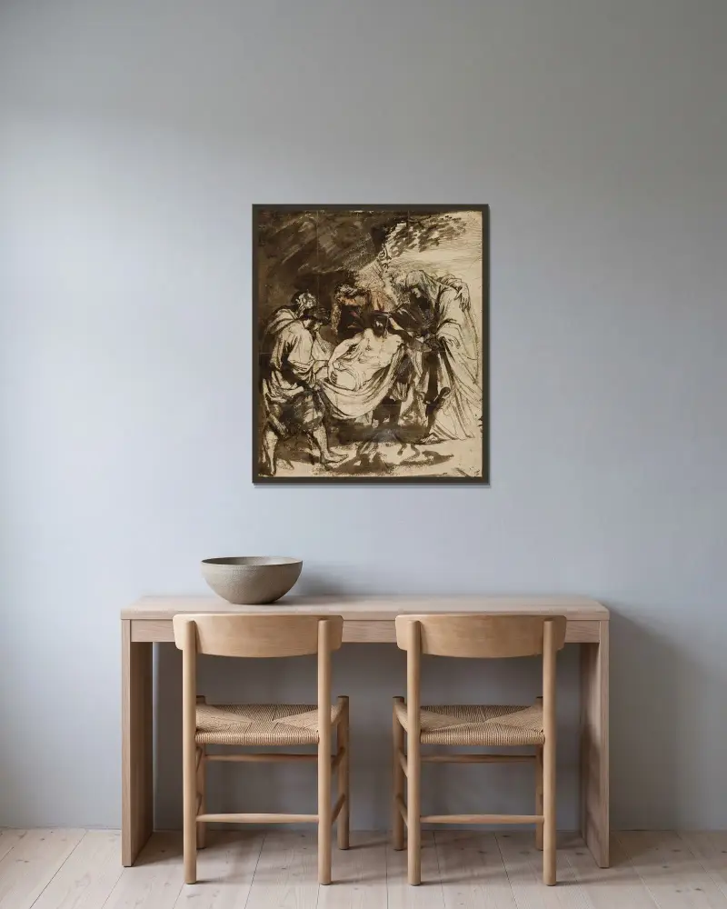 Die Grablegung von Anthony van Dyck gerahmt an einer Wand