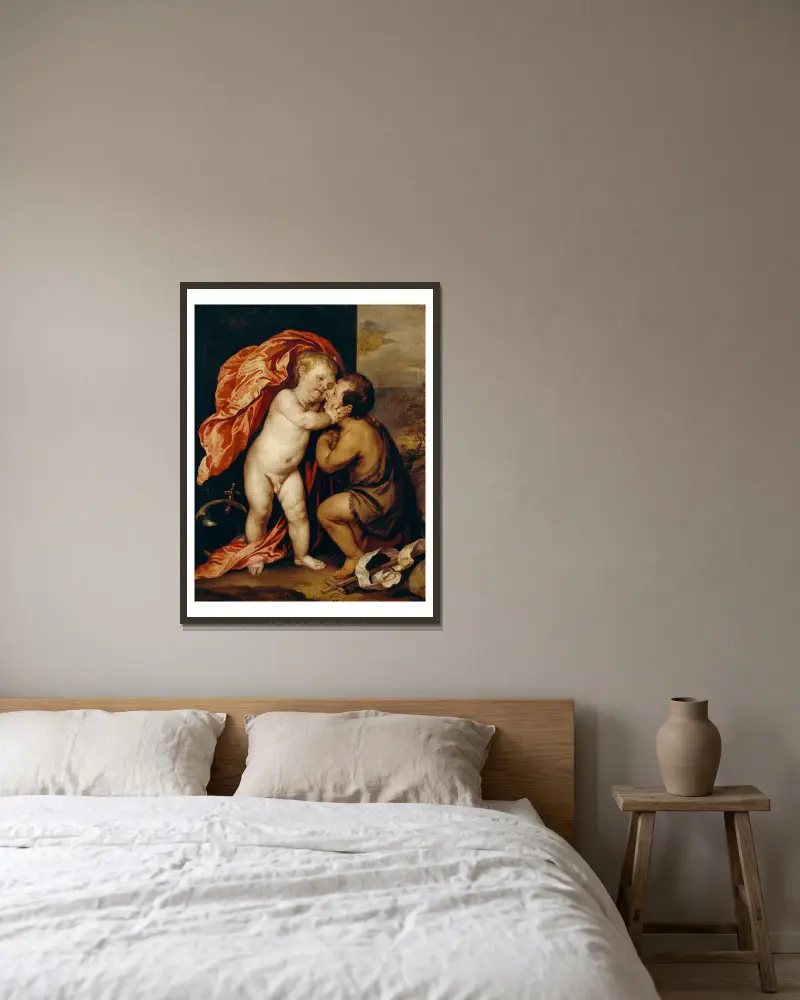 The Infants Christ And Saint John The Baptist av Anthony van Dyck inramad på en vägg