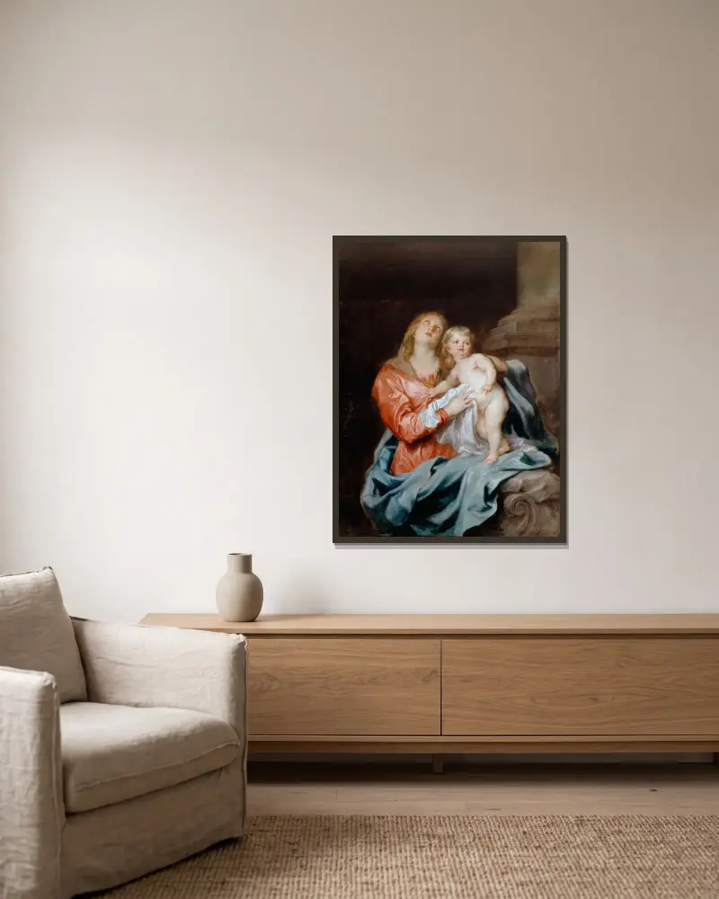 Madonna und Kind von Anthony van Dyck gerahmt an einer Wand