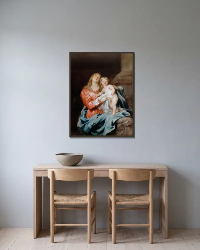 Madonna und Kind von Anthony van Dyck gerahmt an einer Wand