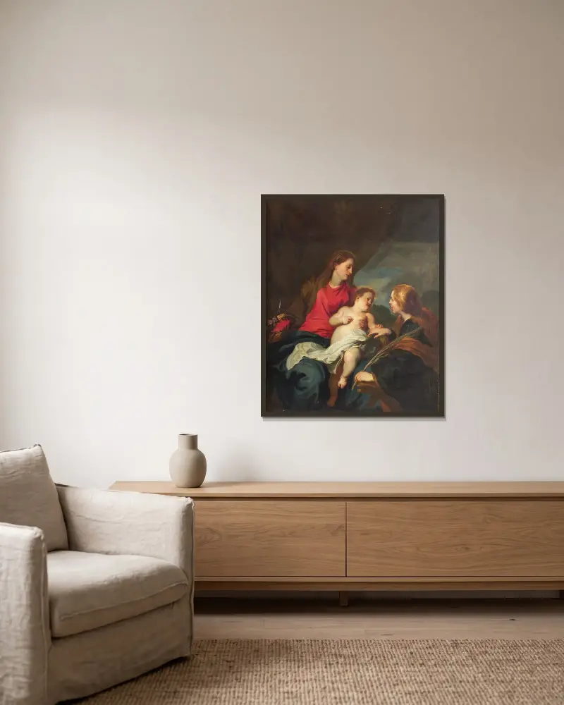 The Mystic Marriage of St Catherine of Alexandria av Anthony van Dyck inramad på en vägg