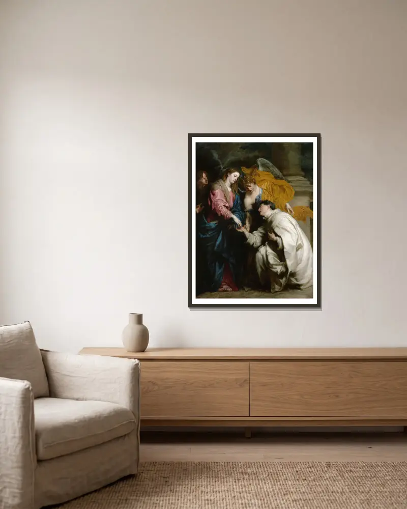 The Vision of the Blessed Hermann Joseph av Anthony van Dyck inramad på en vägg