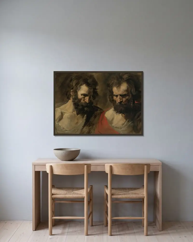 Two Studies Of A Bearded Man av Anthony van Dyck inramad på en vägg