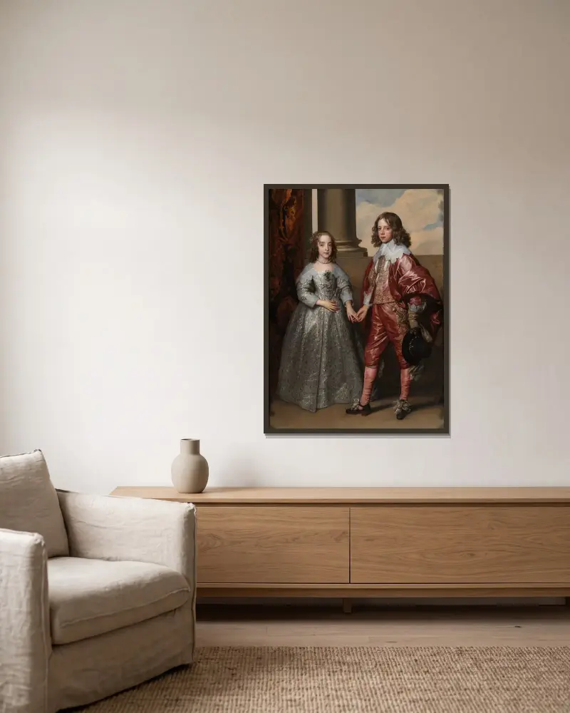 William II, Prince of Orange, and his Bride, Mary Stuart av Anthony van Dyck inramad på en vägg