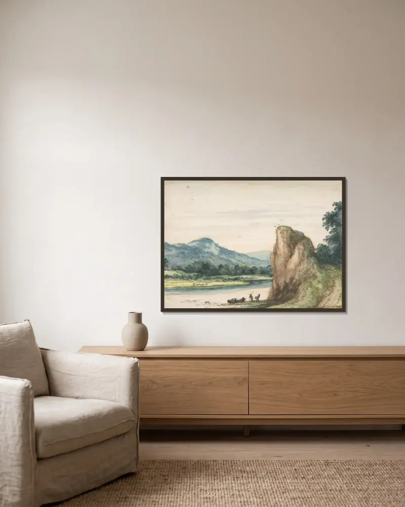 Landscape av Allaert van Everdingen inramad på en vägg