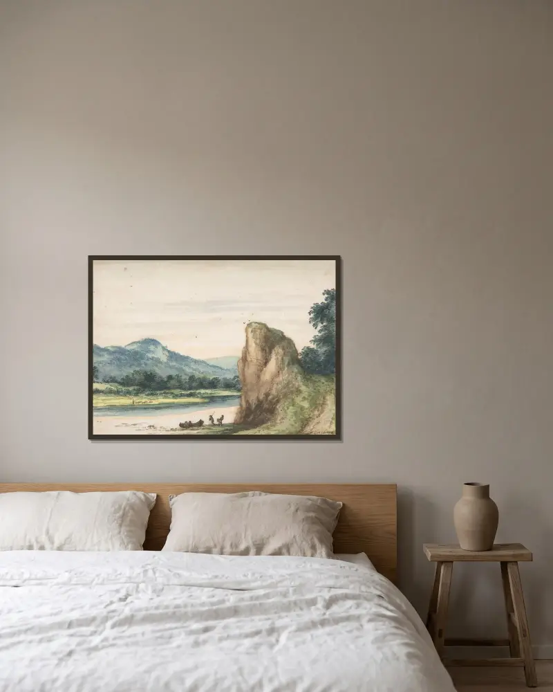 Landscape av Allaert van Everdingen inramad på en vägg