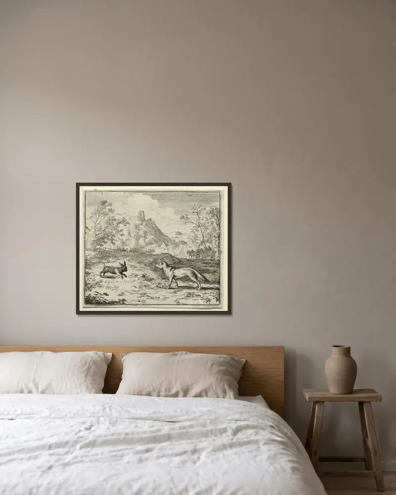 Reineke und der Hase von Allaert van Everdingen gerahmt an einer Wand