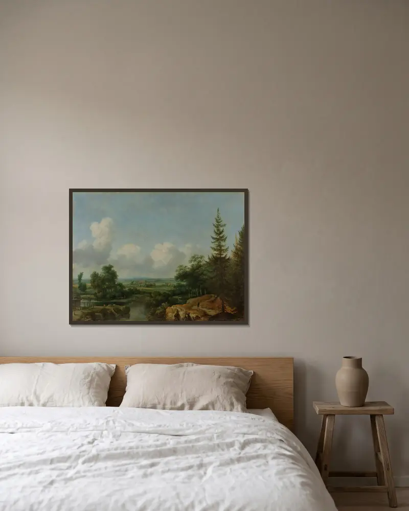 Schwedische Landschaft von Allaert van Everdingen gerahmt an einer Wand