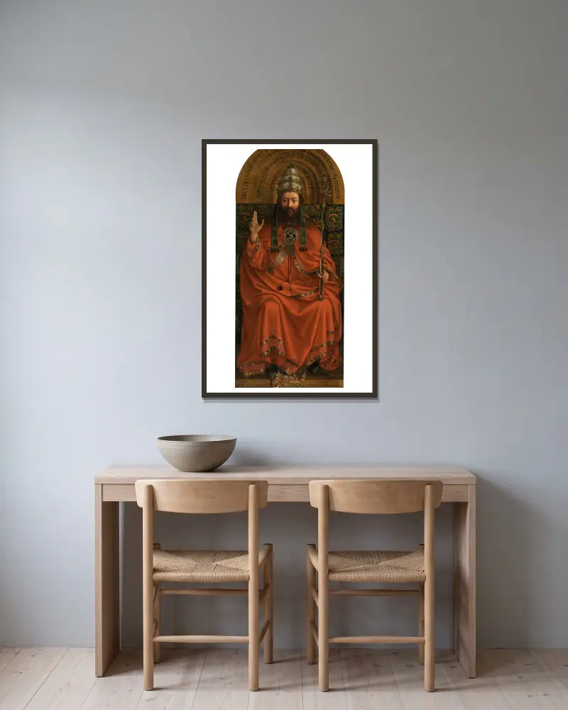 Der allmächtige Gott von Jan van Eyck gerahmt an einer Wand