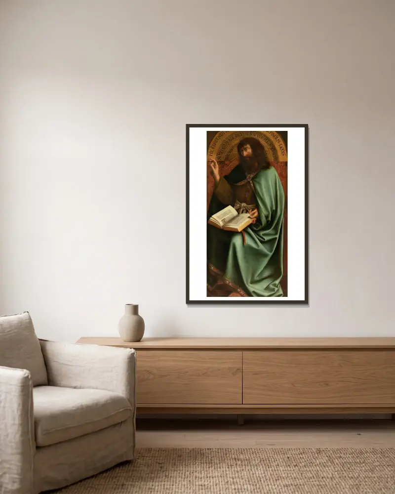 Johannes der Täufer von Jan van Eyck gerahmt an einer Wand
