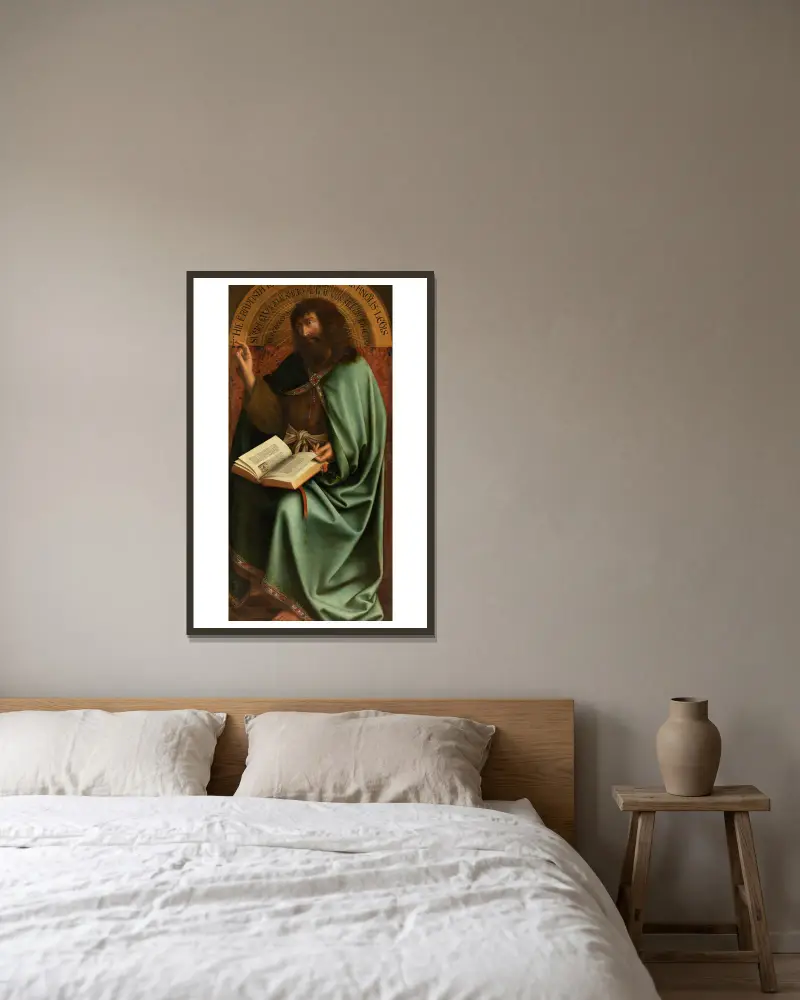 Johannes der Täufer von Jan van Eyck gerahmt an einer Wand